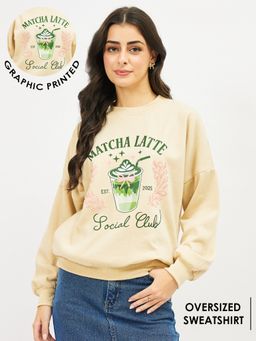 AAREIN - Graphic Matcha Printed Beige Sweatshirt