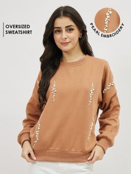 AAREIN - Pearl Embellished Brown Sweatshirt