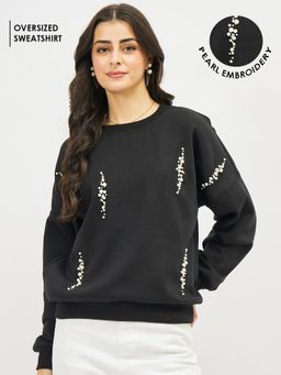 AAREIN - Pearl Embellished Black Sweatshirt