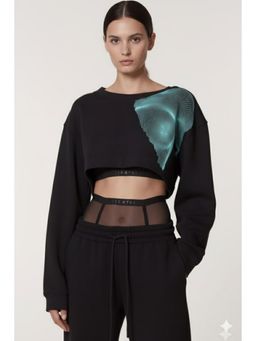 AAREIN - Abstract Printed Crop Black Sweatshirt