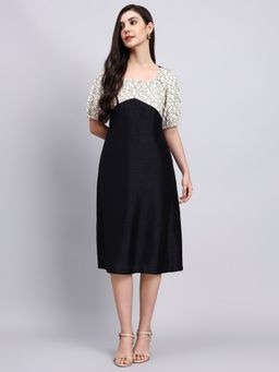 Powersutra - Vintage Floral Bodice Midi Black Dress