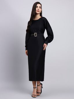 Powersutra - Classic Belted Midi Black Dress