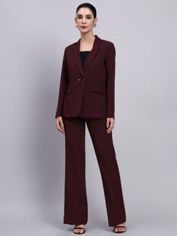 Powersutra - Tailored Burgundy Notched Lapel Plain Blazer with Pant
