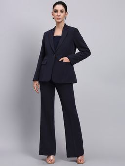 Powersutra - Tailored Navy Blue Notched Lapel Plain Blazer with Pant