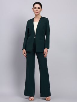 Powersutra - Tailored Teal V-Neck Plain Blazer with Pant