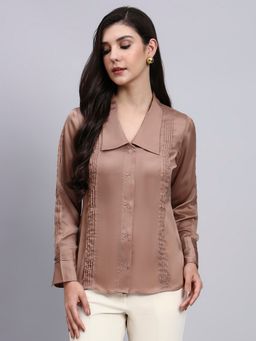 Powersutra - Women Modern Pintuck Detailing Full Sleeve Rose Gold Shirt