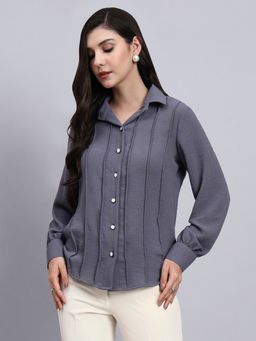 Powersutra - Women Modern Vertical Seam Detailing Full Sleeve Grey Shirt