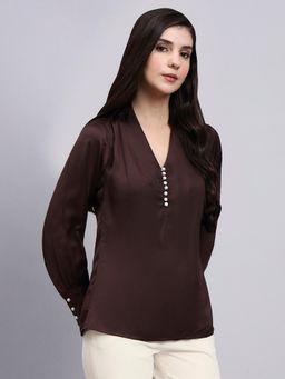 Powersutra - Women Premium Pearl Detailing Satin Brown Top