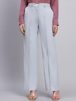 Powersutra - Refined Stretchable Button Closure Silver Pant