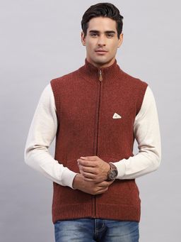 Monte Carlo - Men's Solid Brown High Neck Sleeveless Sweater