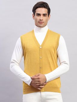 Monte Carlo - Men's Solid Cream V Neck Sleeveless Cardigan