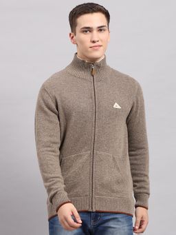 Monte Carlo - Men's Solid Brown High Neck Full Sleeves Jacket