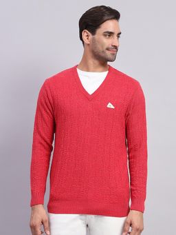 Monte Carlo - Men's Pink V Neck Full Sleeves Pullover Sweater