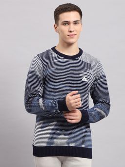 Monte Carlo - Men's Navy Blue Round Neck Full Sleeves Pullover Sweater