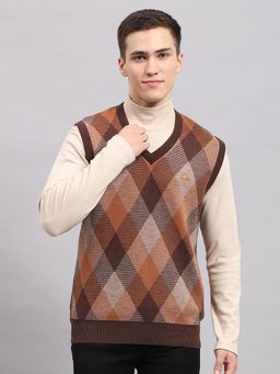 Monte Carlo - Men's Brown V Neck Sleeveless Sweater