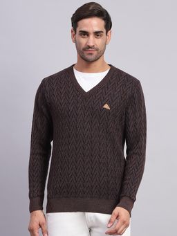 Monte Carlo - Men's Brown V Neck Full Sleeves Pullover Sweater