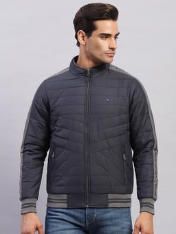 Monte Carlo - Men's Solid Grey Mock Neck Full Sleeves Jacket