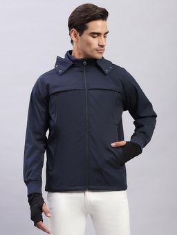 Monte Carlo - Men's Solid Navy Blue Hooded Full Sleeves Jacket