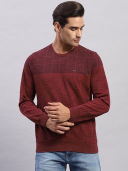Monte Carlo - Men's Woven Wine Round Neck Full Sleeves Sweatshirt