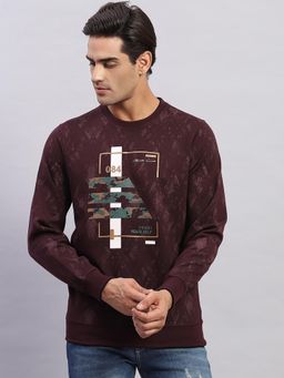 Monte Carlo - Men's Printed Wine Round Neck Full Sleeves Sweatshirt