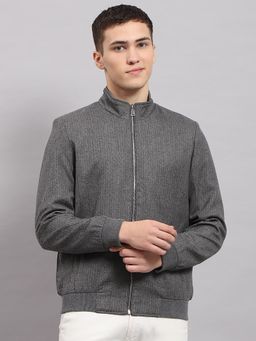 Monte Carlo - Men's Solid Grey High Neck Full Sleeves Jacket