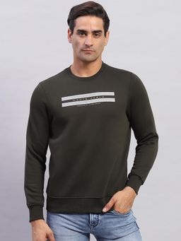 Monte Carlo - Men's Printed Olive Round Neck Full Sleeves Sweatshirt