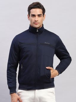 Monte Carlo - Men's Solid Navy Blue Collared Neck Full Sleeves Jacket