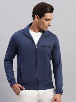 Monte Carlo - Men's Solid Navy Blue High Neck Full Sleeves Jacket