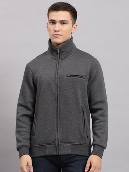 Monte Carlo - Men's Solid Grey High Neck Full Sleeves Jacket
