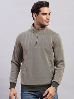 Monte Carlo - Men's Self Design Olive Mock Neck Full Sleeves Sweatshirt