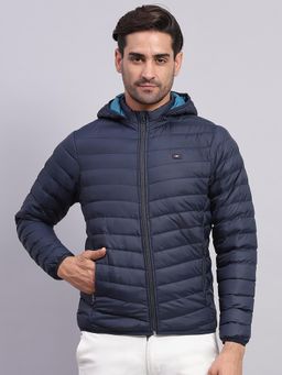 Monte Carlo - Men's Solid Navy Blue Hooded Full Sleeves Jacket