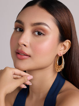 Pipa Bella by Nykaa Fashion - Gold Beaten Metal Oversized Hoop Earrings