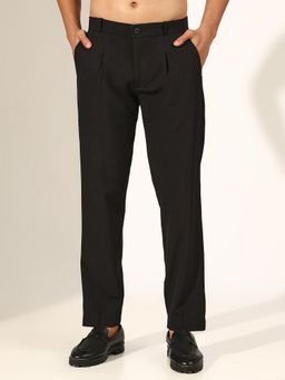 SHOWOFF - Men Pleated Black Straight Fit Formal Korean Pant