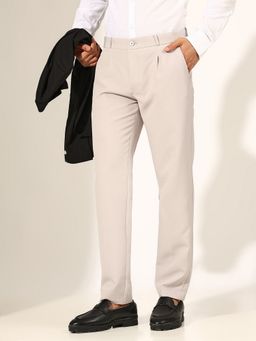 SHOWOFF - Men Pleated Beige Straight Fit Formal Korean Pant