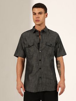 SHOWOFF - Men Grey Half Sleeve Button Down Shirt