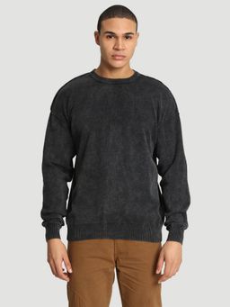 Bene Kleed - Men Washed look Reversible Drop Shoulder Black Sweater
