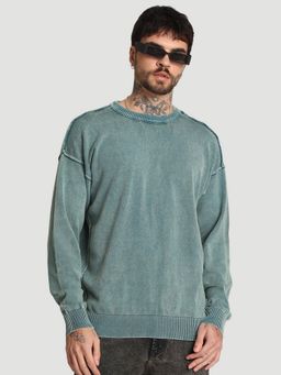 Bene Kleed - Men Washed look Reversible Drop Shoulder Green Sweater
