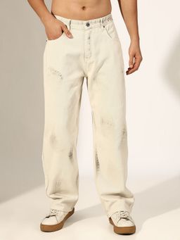 SHOWOFF - Men Mid-Rise Relaxed Fit Off White Jeans