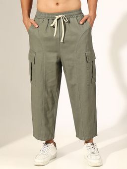 SHOWOFF - Men Cropped Green Relaxed Cargo Pant