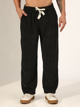 SHOWOFF - Men Black Corduroy Relaxed Fit Pant