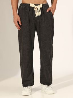 SHOWOFFFF - Men Fringed Drawstring Washed Denim Grey Jeans