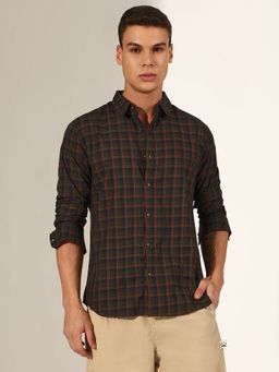 SHOWOFF - Men Checked Olive Regular Fit Casual Shirt