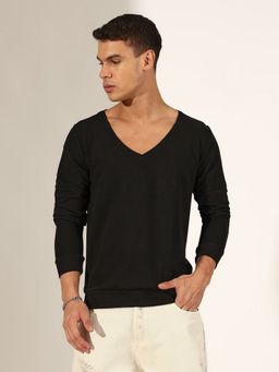 SHOWOFF - Men Black V-Neck Full Sleeve T-Shirt