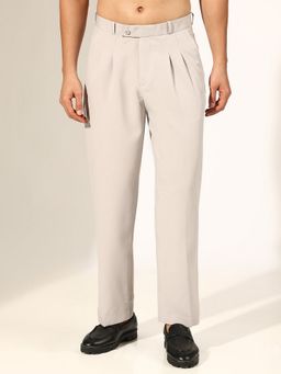 SHOWOFF - Men Pleated Grey Regular Fit Formal Pant