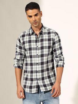 SHOWOFFFF - Men Checked Navy Blue Regular Fit Casual Shirt