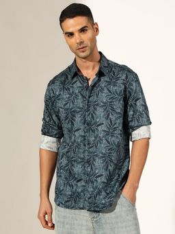 SHOWOFF - Men Printed Blue Slim Fit Casual Shirt