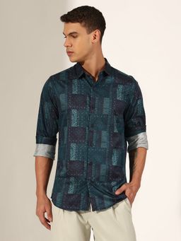 SHOWOFF - Men Printed Blue Regular Fit Shirt