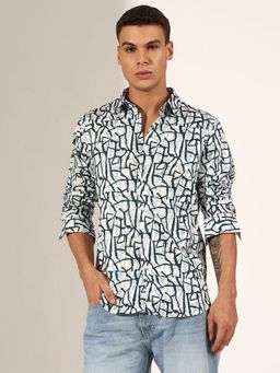 SHOWOFF - Men Abstract Blue Regular Fit Casual Shirt