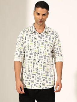 SHOWOFF - Men Abstract White Regular Fit Casual Shirt