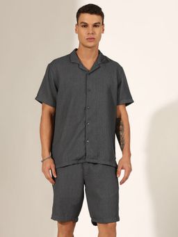 SHOWOFF - Men Grey Cuban Shirt and Shorts Co-ord Set